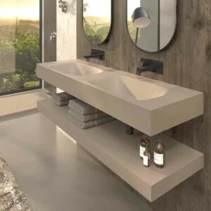 Vasque suspendue LIDO deux vasques SOLID SURFACE Crème