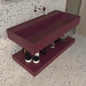 Vasque suspendue TOTEM vasque simple centrée SOLID SURFACE Bordeaux