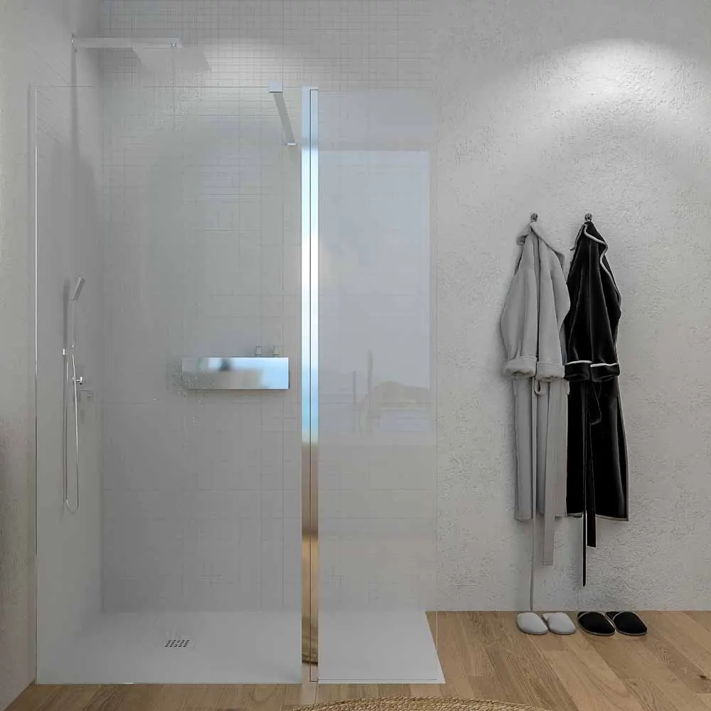 Paroi de douche fixe + rabattable ZEN. Verre 8mm + 6mm. chrome brillant – Image 2