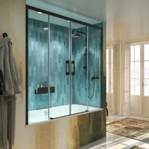 Pare-baignoire FLARE façade 2 fixes – 2 portes coulissantes NOIR MAT