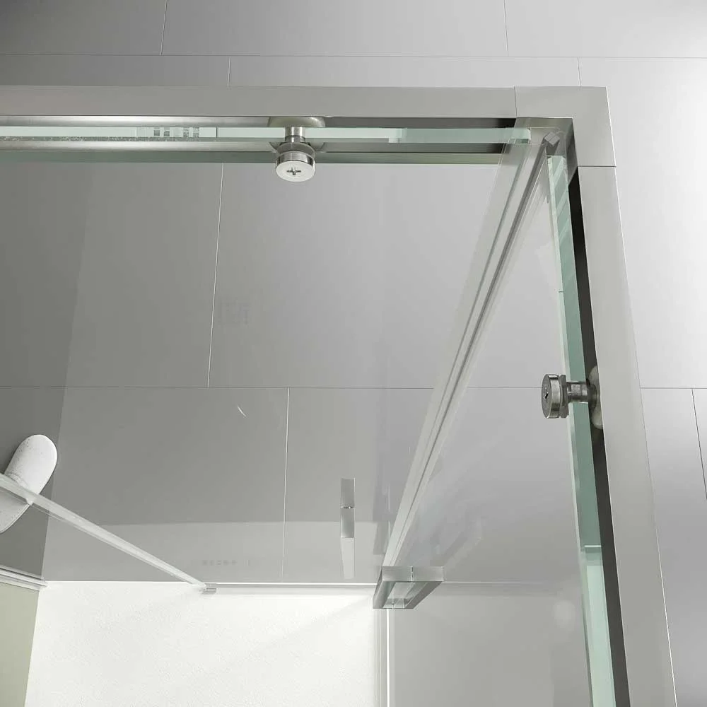 Paroi de douche rectangulaire PETRA 2 fixes – 2 portes coulissantes en verre 6 mm. ACIER INOXIDABLE – Image 3