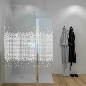 Paroi de douche fixe + rabattable ZEN. Verre 8 mm + 6 mm avec sérigraphie. chrome brillant