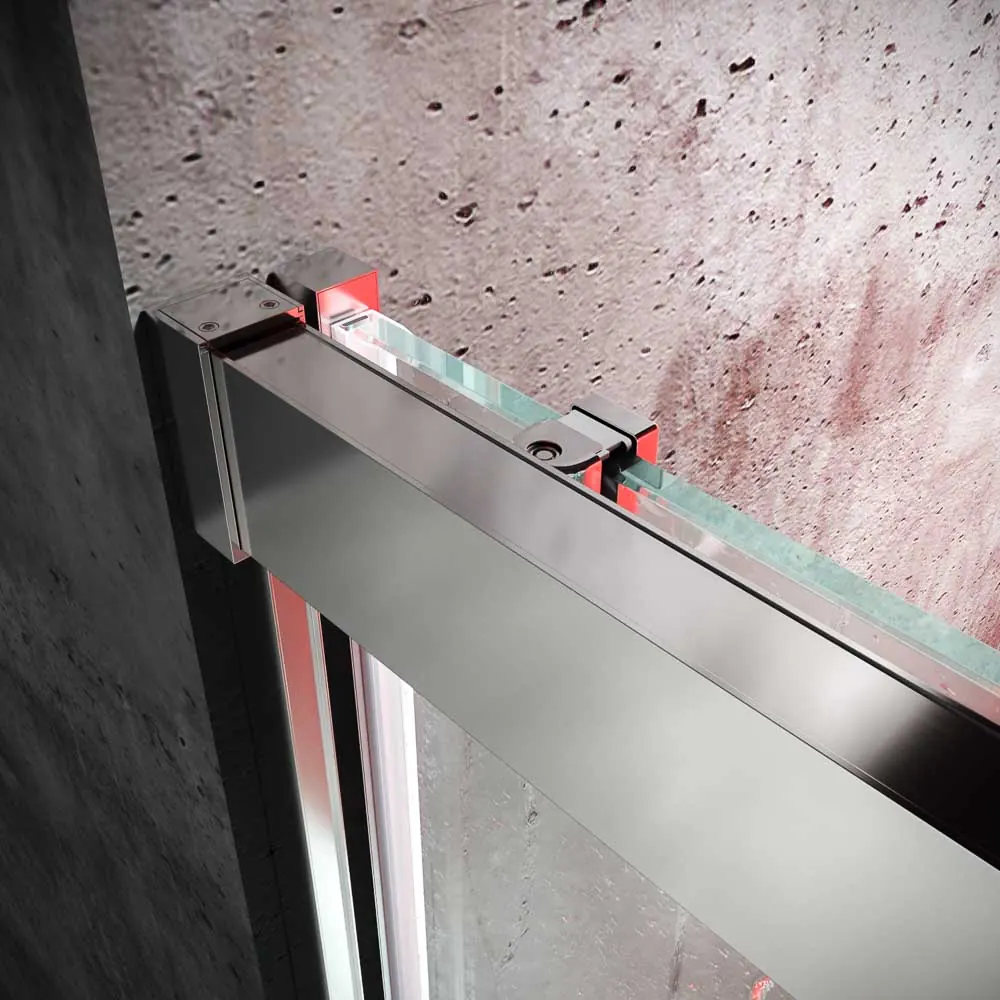 Paroi de douche frontale BASIC 1 fixe -1 porte coulissante. Pas de profil inférieur. Avec traitement anti-calcaire. Finition CHROME BRILLANT – Image 7