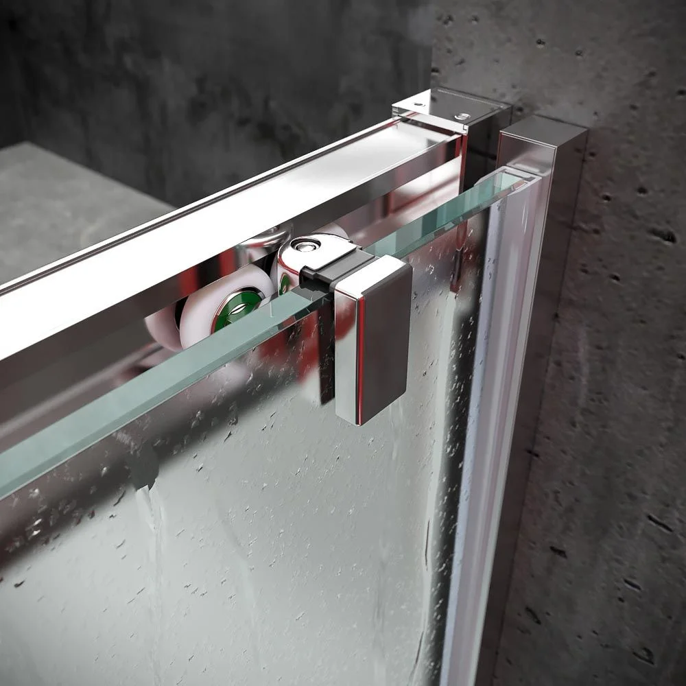 Paroi de douche frontale BASIC 1 fixe -1 porte coulissante. Pas de profil inférieur. Avec traitement anti-calcaire. Finition CHROME BRILLANT – Image 4