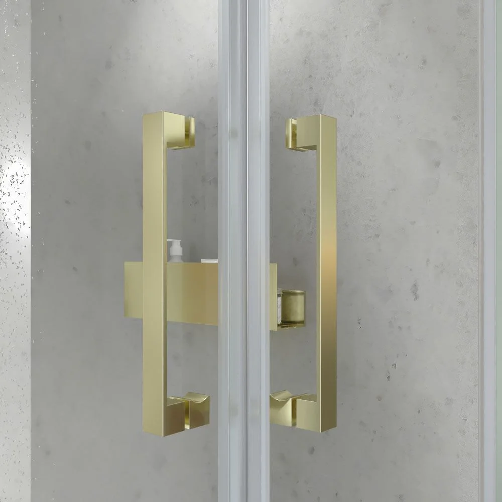 Cabine de douche rectangulaire BASIC ouverture angulaire 2 fixes-2 portes coulissantes. Pas de profil inférieur. Avec traitement anti-calcaire. Finition OR MAT – Image 6