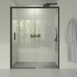 Paroi de douche frontale fixe LINEA1 -1 porte coulissante. Pas de profil inférieur. Finition GRAPHITE