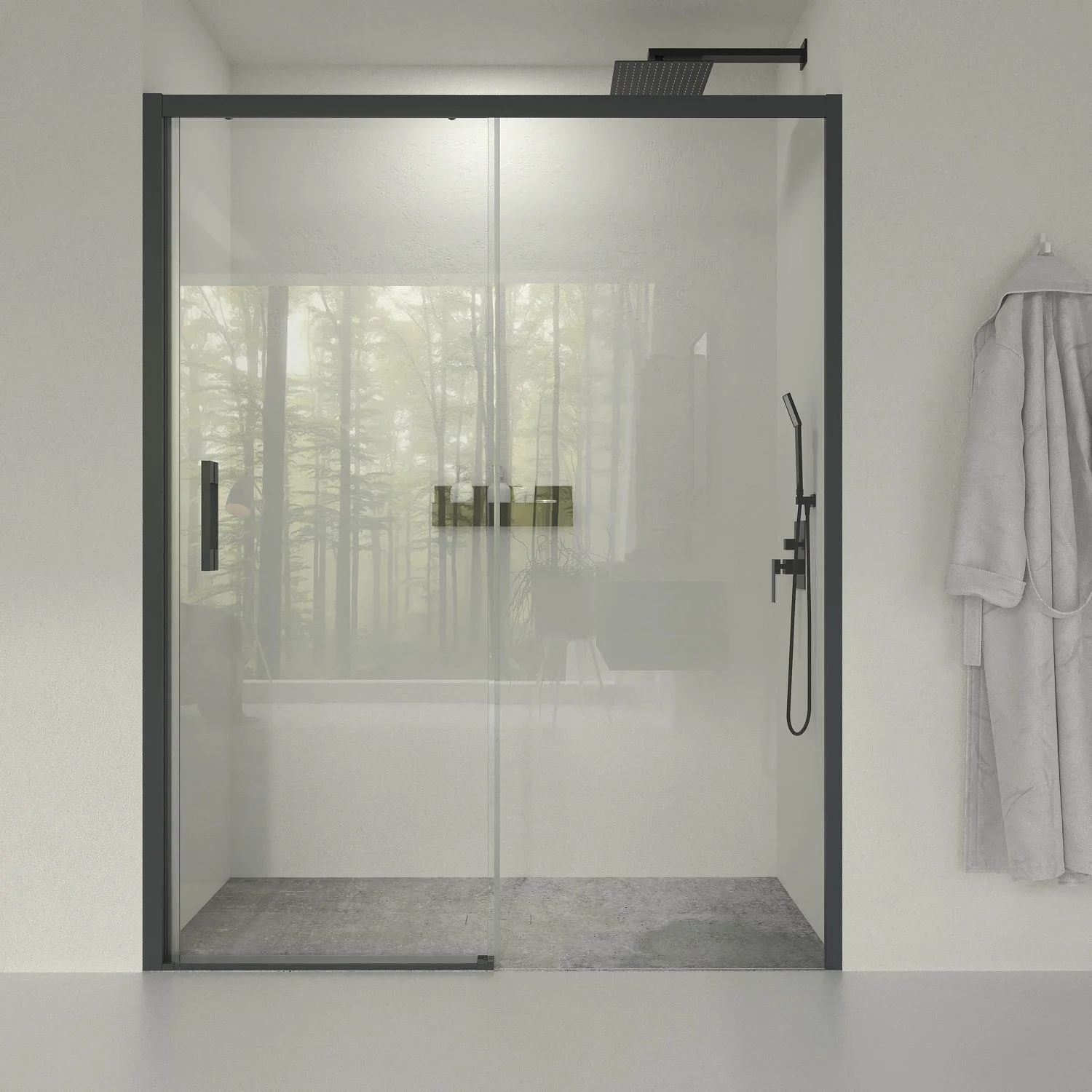 Paroi de douche frontale fixe LINEA1 -1 porte coulissante. Pas de profil inférieur. Finition GRAPHITE