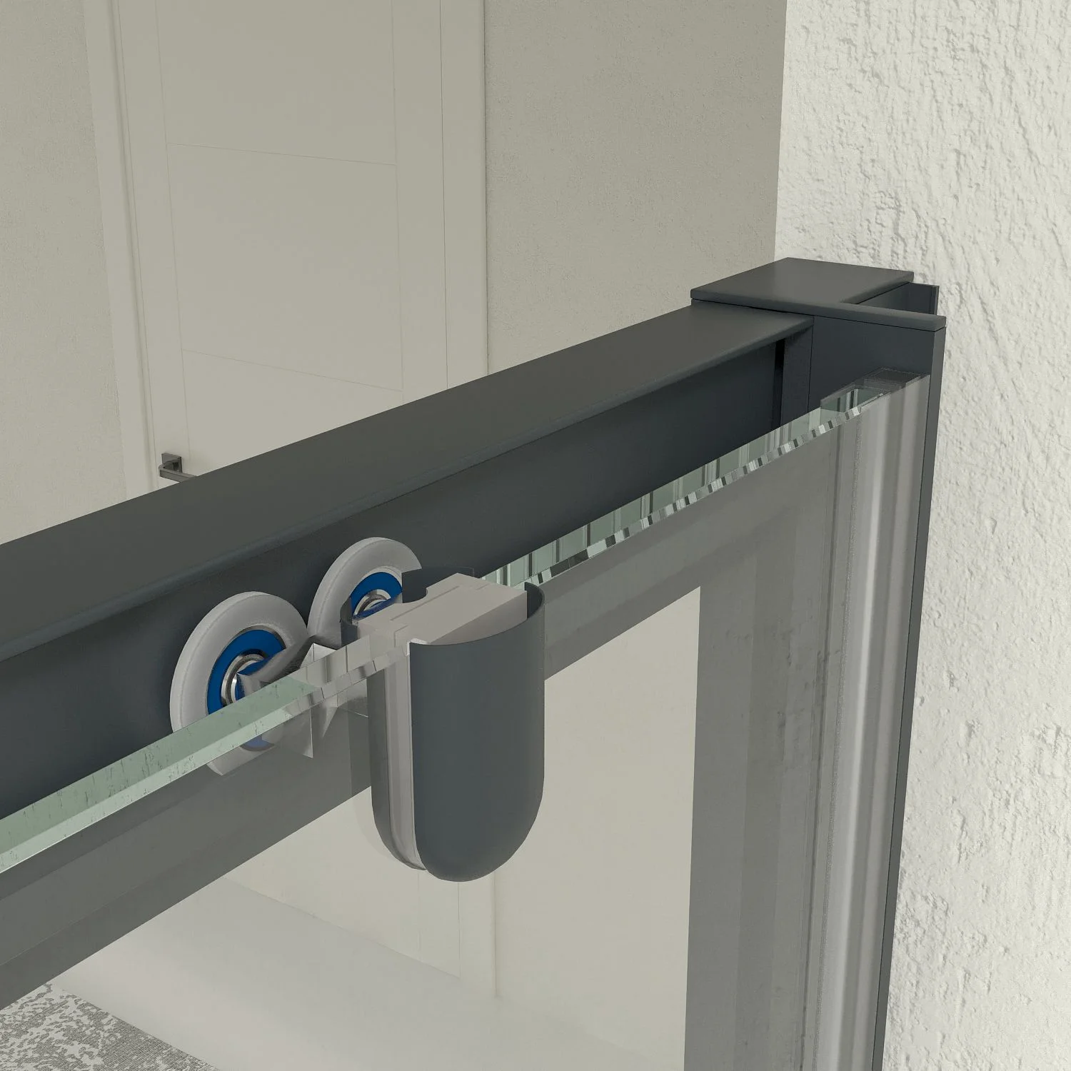 Paroi de douche frontale fixe LINEA1 -1 porte coulissante. Pas de profil inférieur. Finition GRAPHITE – Image 4