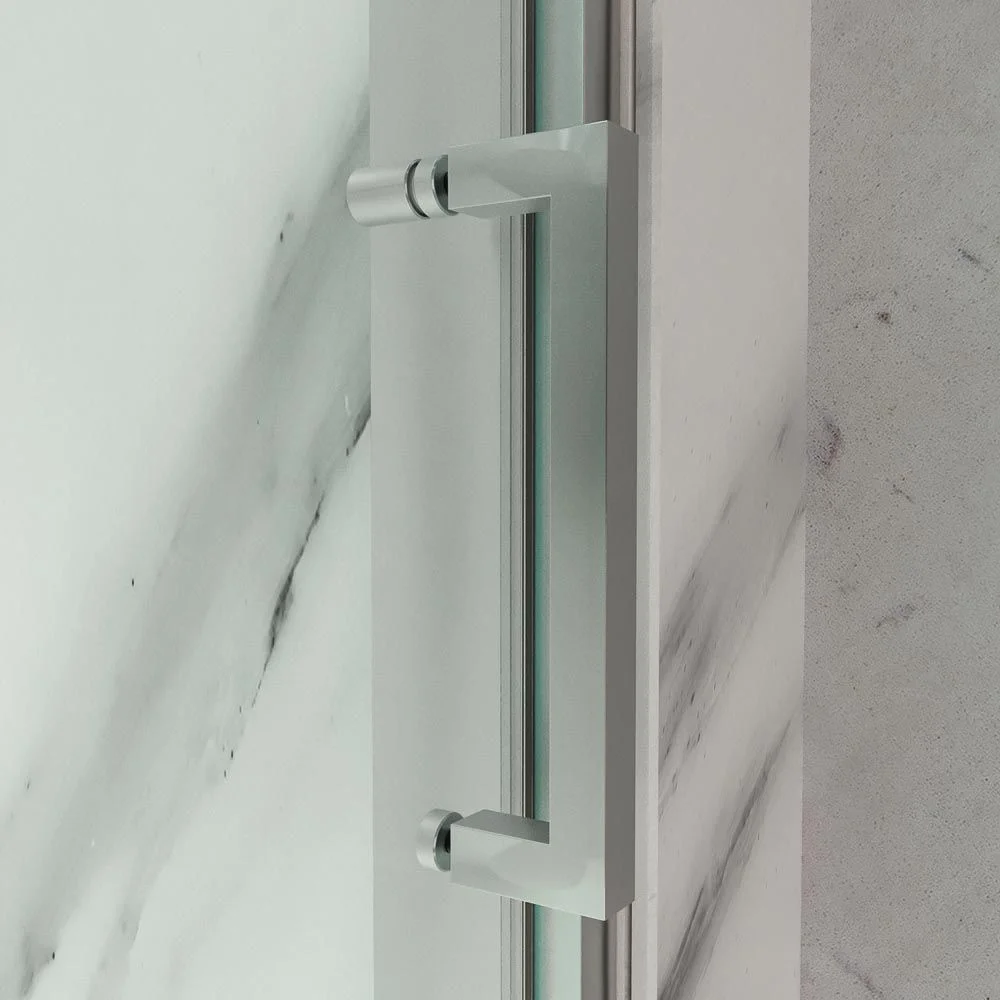 Paroi de douche frontale TRIO avec 3 portes coulissantes en verre transparent. Acier inoxidable – Image 4