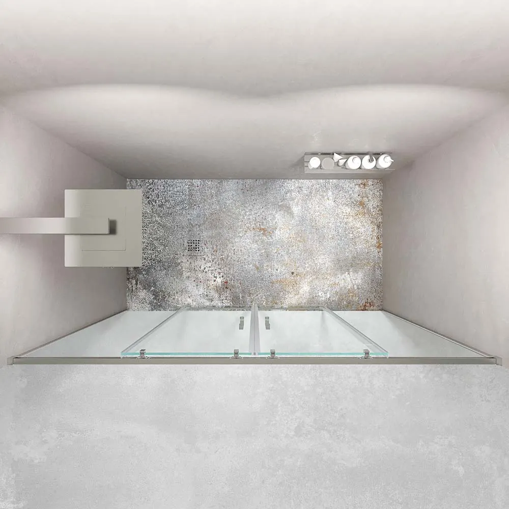Paroi de douche frontale BASIC 2 fixes -2 portes coulissantes. Pas de profil inférieur. Avec traitement anti-calcaire. Finition CHROME BRILLANT – Image 5