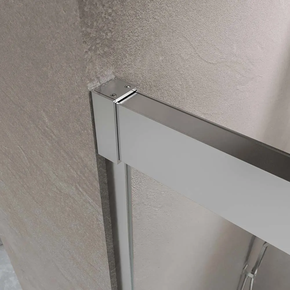 Paroi de douche frontale BASIC 2 fixes -2 portes coulissantes. Pas de profil inférieur. Avec traitement anti-calcaire. Finition CHROME BRILLANT – Image 4