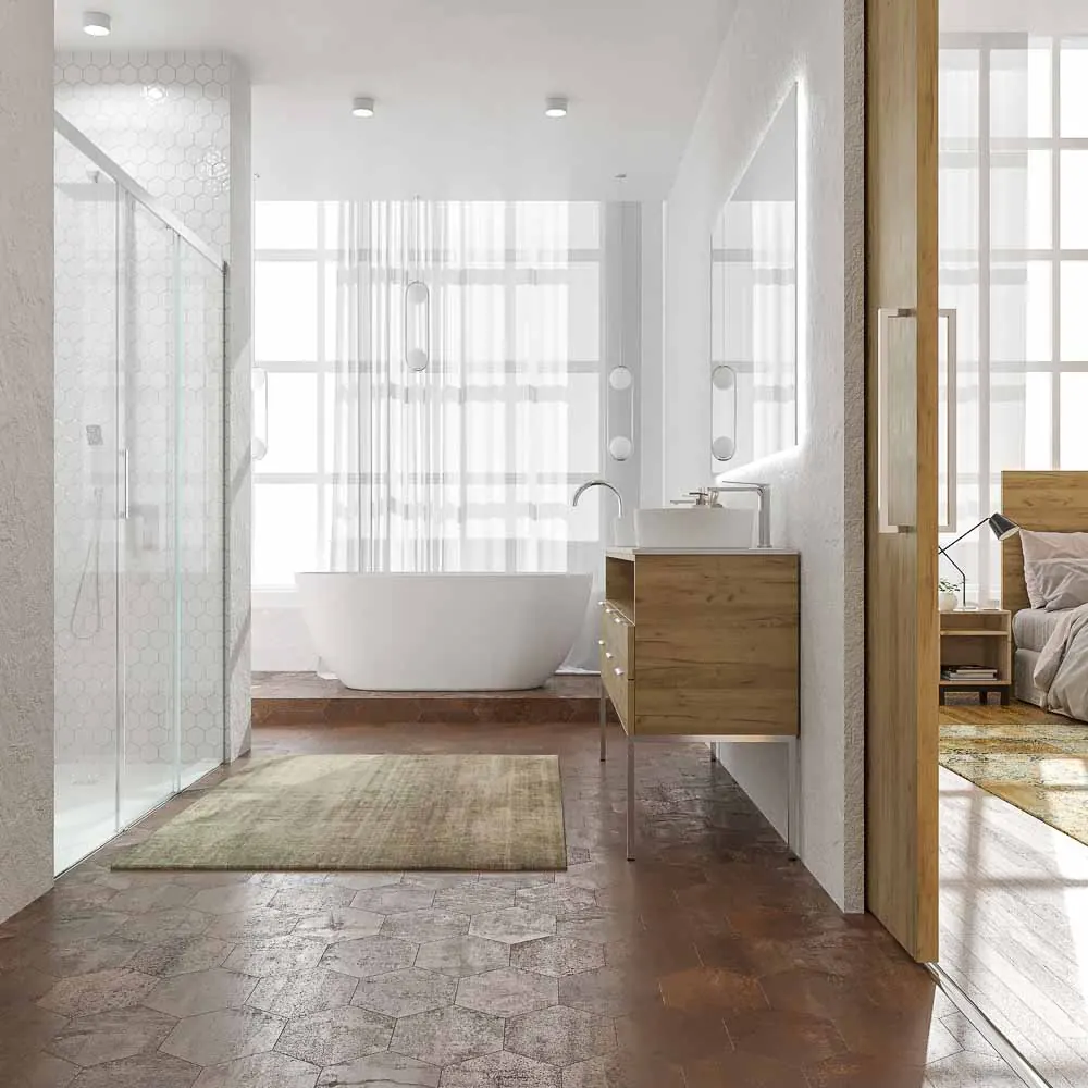 Paroi de douche frontale BASIC 2 fixes -2 portes coulissantes. Pas de profil inférieur. Avec traitement anti-calcaire. Finition CHROME BRILLANT – Image 7