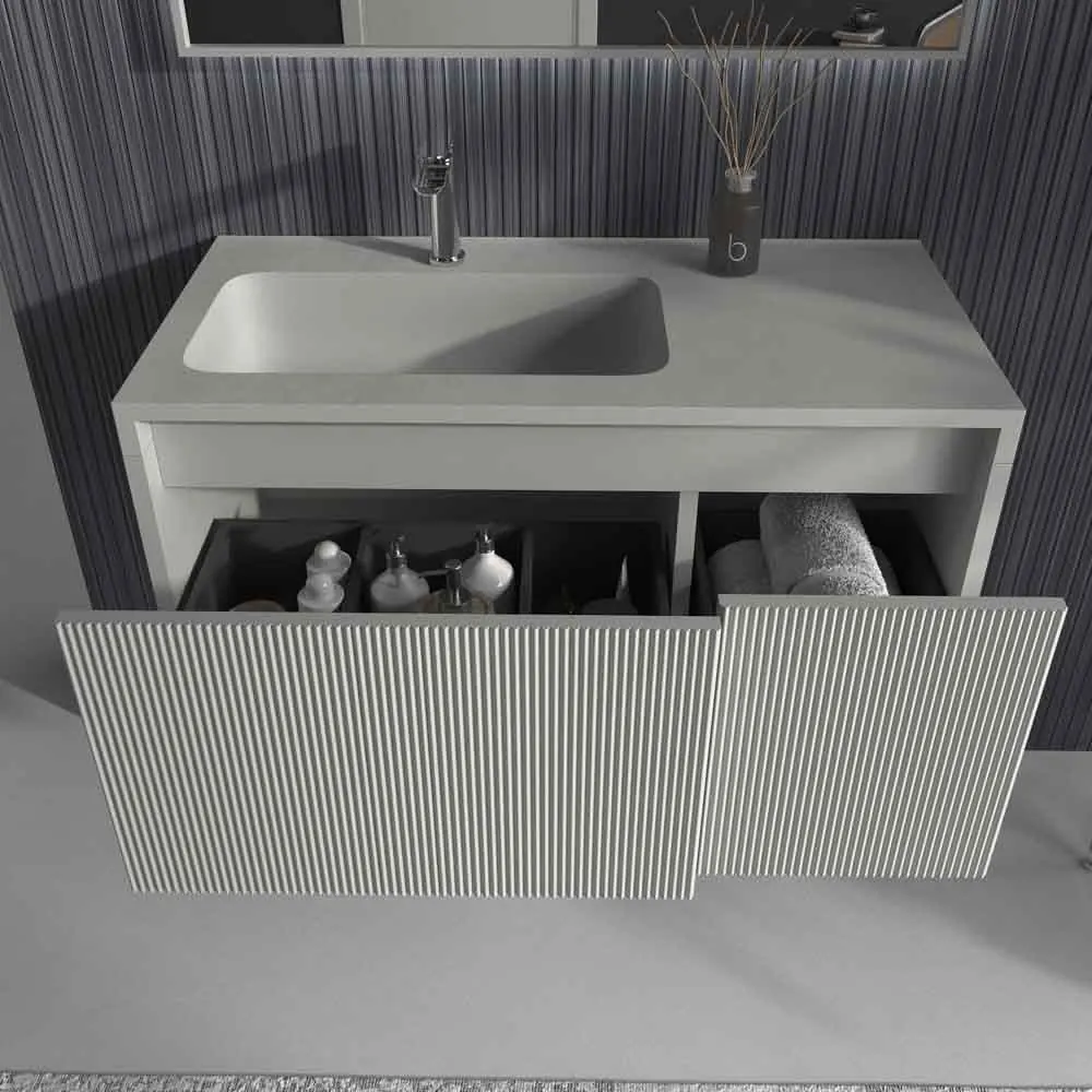 Meuble de salle de bain suspendu BINARIO avec 2 tiroirs, finition PERLADO – Image 2