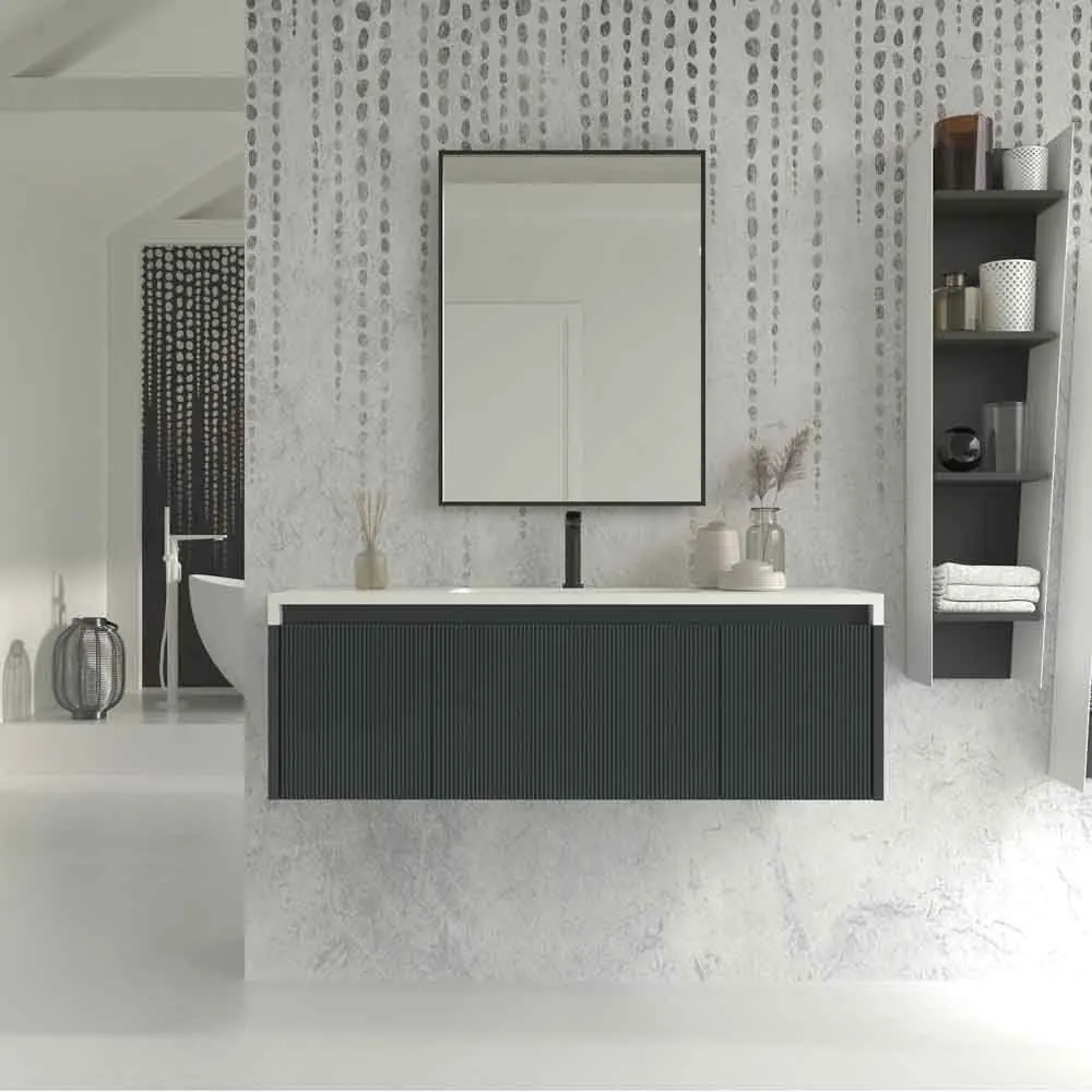 Meuble de salle de bain suspendu BINARIO avec 3 tiroirs finition GRAPHITE