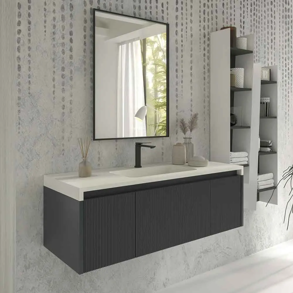 Meuble de salle de bain suspendu BINARIO avec 3 tiroirs finition GRAPHITE – Image 5