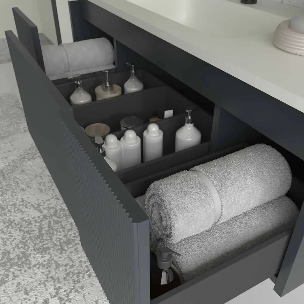 Meuble de salle de bain suspendu BINARIO avec 3 tiroirs finition GRAPHITE – Image 2