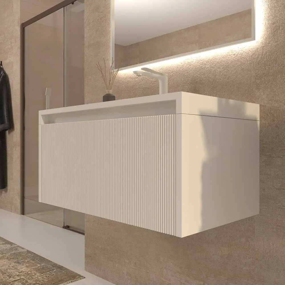 Meuble de salle de bain suspendu BINARIO 1 tiroir finition BLANC – Image 7