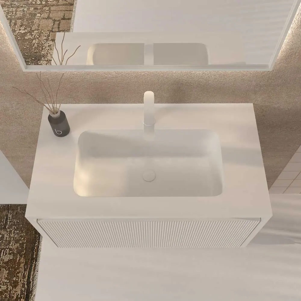 Meuble de salle de bain suspendu BINARIO 1 tiroir finition BLANC – Image 2