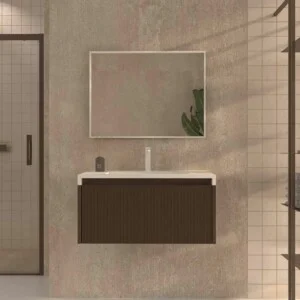 Meuble de salle de bain suspendu BINARIO 1 tiroir finition BRUN