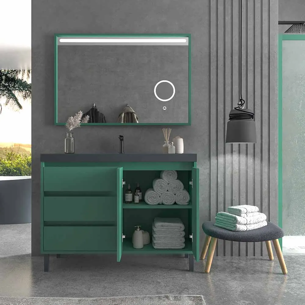 Meuble de salle de bain au sol BOX 120 cm 3 tiroirs / 2 portes avec vasque résine 6 cm. VERT PATINE – Image 7