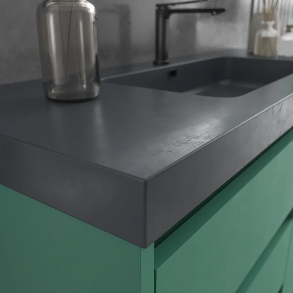 Meuble de salle de bain au sol BOX 120 cm 3 tiroirs / 2 portes avec vasque résine 6 cm. VERT PATINE – Image 8