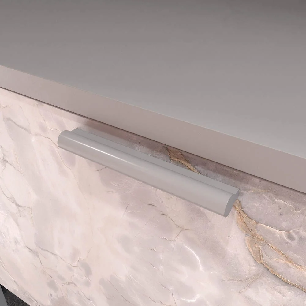 Meuble de salle de bain GRATE avec pieds et 2 tiroirs avec finition en marbre ONIX GRIS et plan et lavabo SOLID SURFACE Fogo – Image 4