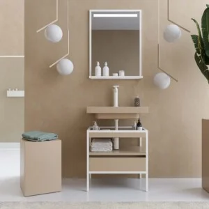 INDEX meuble de salle de bain avec structure sur pieds vasque suspendue 1 tiroir MOKA-BLANCO