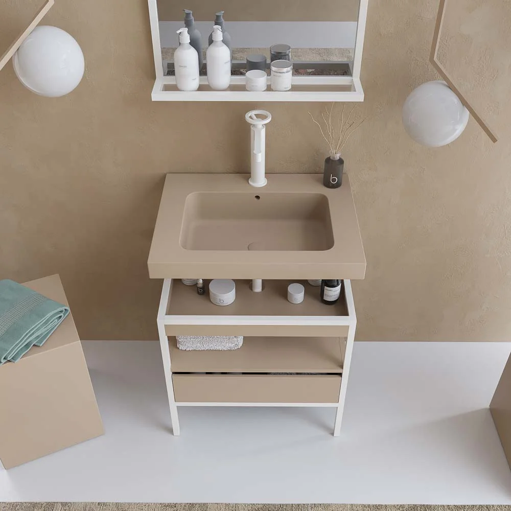 INDEX meuble de salle de bain avec structure sur pieds vasque suspendue 1 tiroir MOKA-BLANCO – Image 2