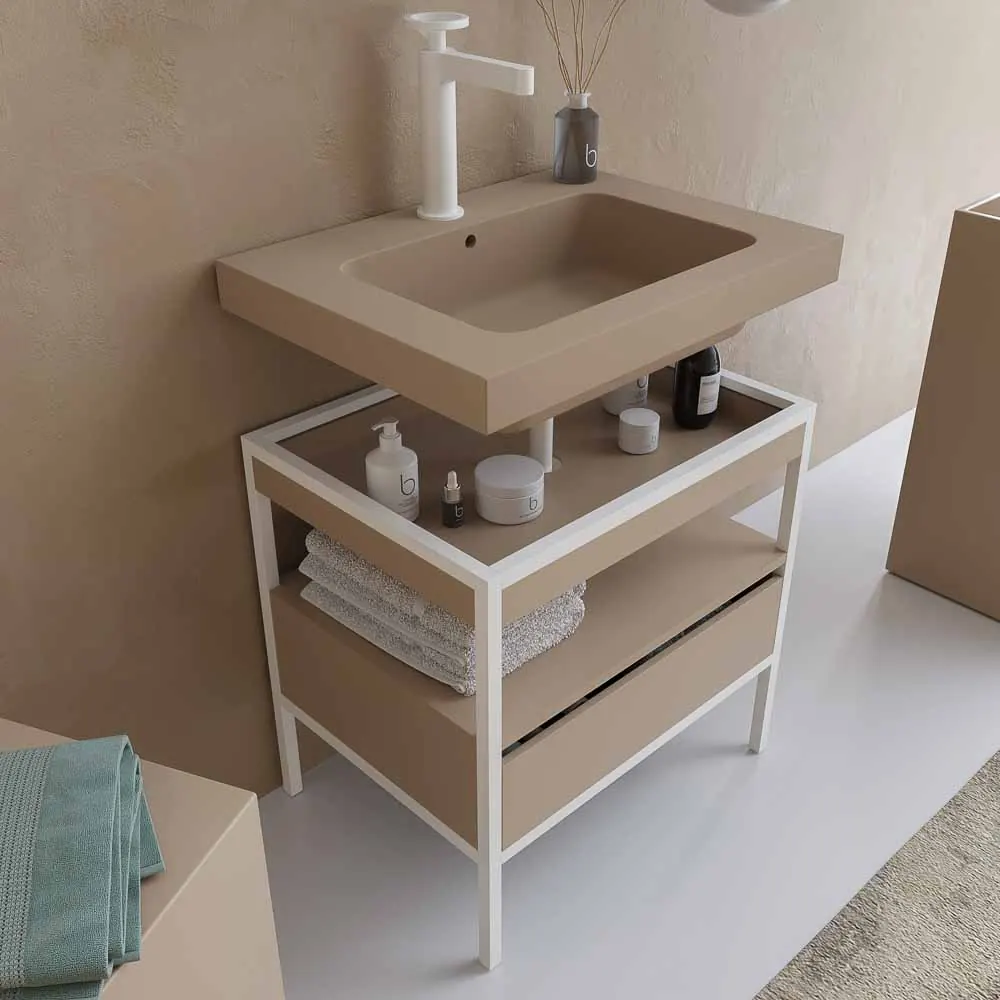 INDEX meuble de salle de bain avec structure sur pieds vasque suspendue 1 tiroir MOKA-BLANCO – Image 3