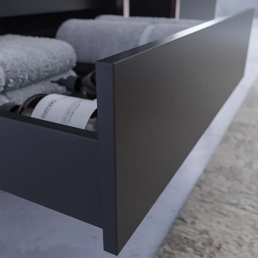INDEX meuble de salle de bain avec structure sur pieds vasque suspendue 1 tiroir NOIR-OR ROSE – Image 3