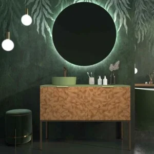 Meuble de salle de bain OPERA sur pieds 2 portes avec plan en SOLID SURFACE 1 vasque RAIZ OLMO