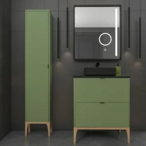 VICENT meuble de salle de bain sur pieds 2 tiroirs plan en Solid Surface avec vasque SATET