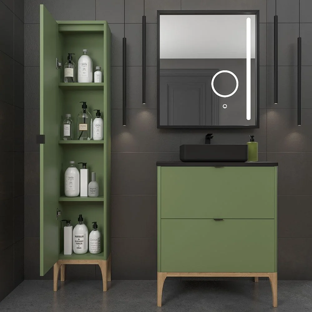 VICENT meuble de salle de bain sur pieds 2 tiroirs plan en Solid Surface avec vasque SATET – Image 7