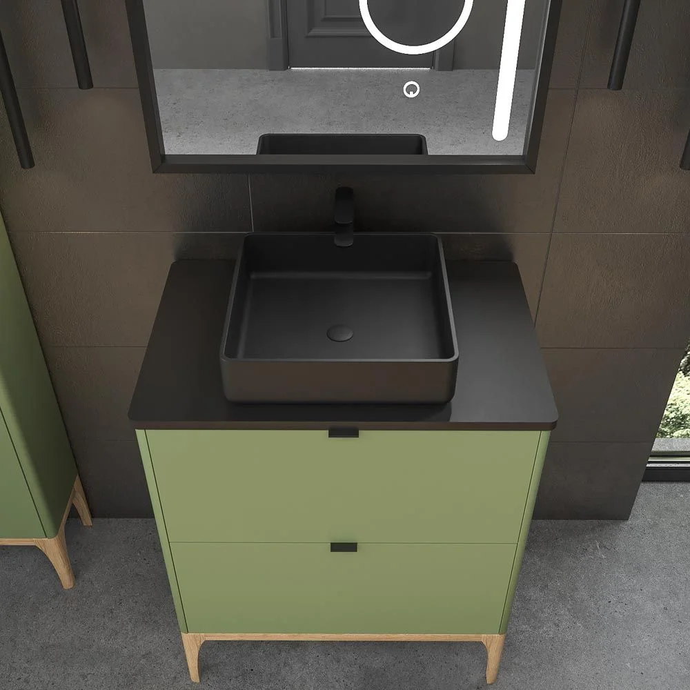 VICENT meuble de salle de bain sur pieds 2 tiroirs plan en Solid Surface avec vasque SATET – Image 4
