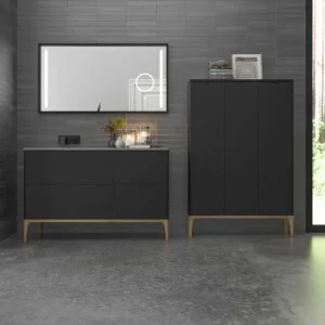 Meuble de salle de bain VICENT sur pieds 4 tiroirs plan de travail en Solid Surface 1 vasque