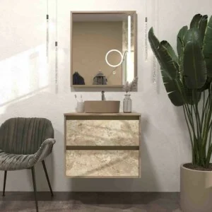 Meuble pour salle de bain suspendu 2 tiroirs UNICO avec vasque OSIRIS en Solid Surface effet marbre