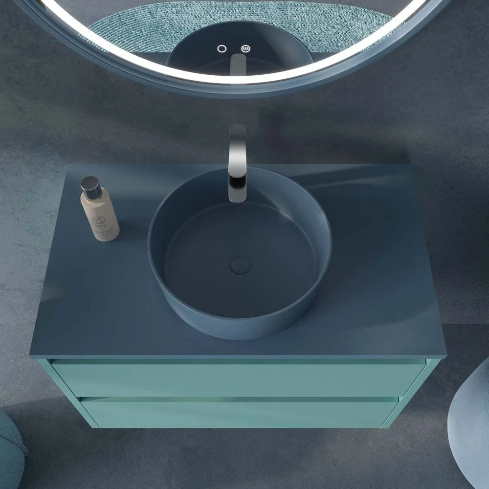 Meuble de salle de bain suspendu 2 tiroirs CLAIRE avec vasque en Solid Surface PASTEL TURQUOISE – Image 5