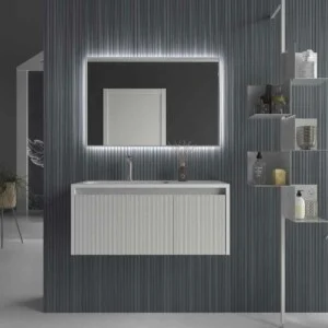 Meuble de salle de bain suspendu BINARIO avec 2 tiroirs, finition PERLADO