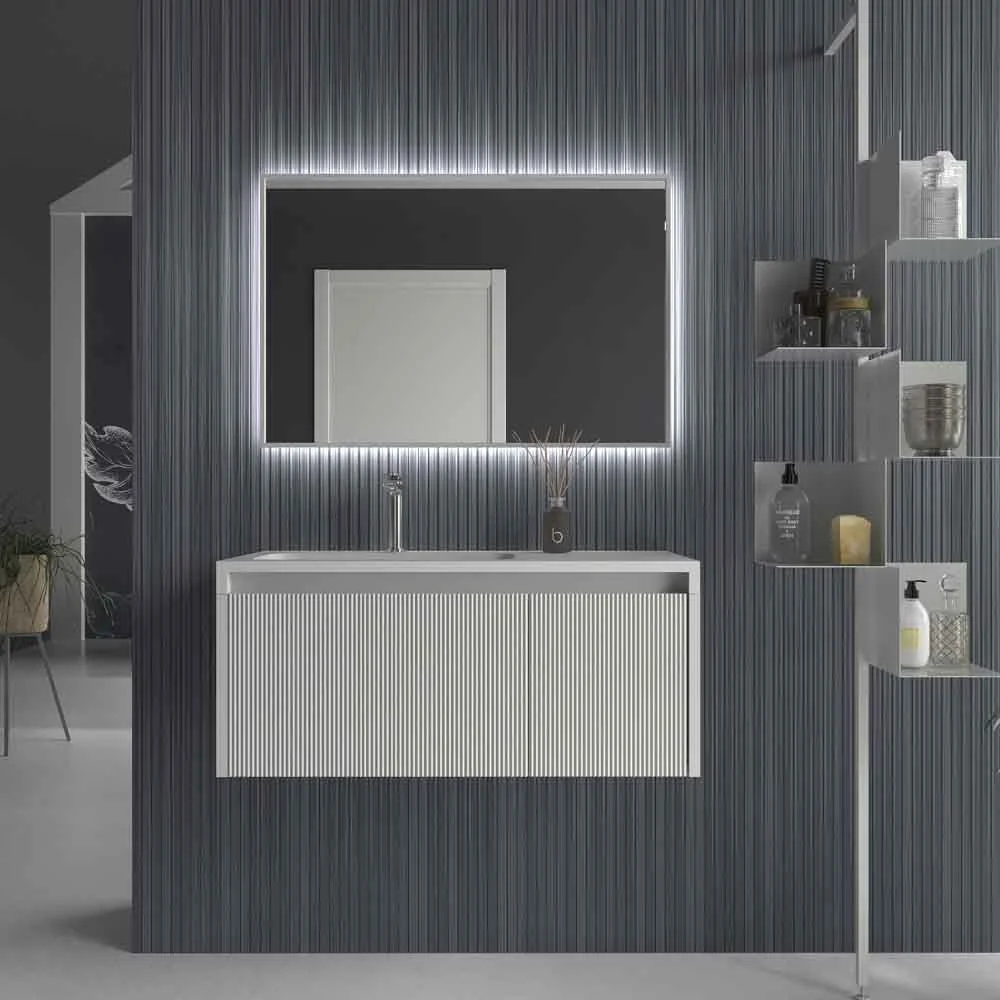 Meuble de salle de bain suspendu BINARIO avec 2 tiroirs, finition PERLADO