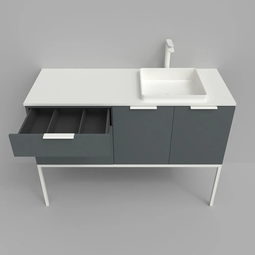 Meuble de salle de bain sur pieds ELLA 2 tiroirs - 2 portes finition PERLE – Image 5