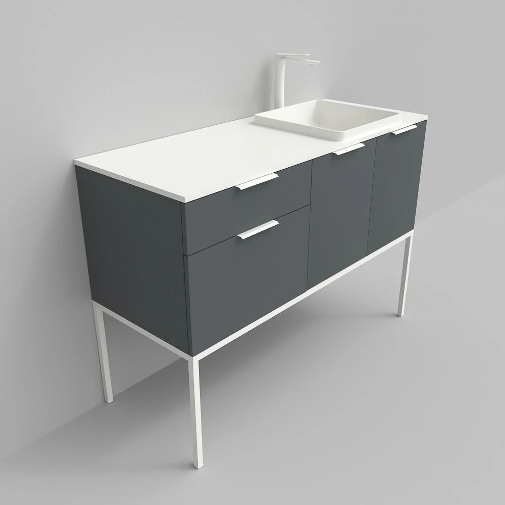 Meuble de salle de bain sur pieds ELLA 2 tiroirs - 2 portes finition PERLE – Image 4