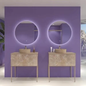 Meuble de salle de bain GRATE sur pieds 1 tiroir finition marbre ONIX MOKA avec plan et lavabo SOLID SURFACE Osiris