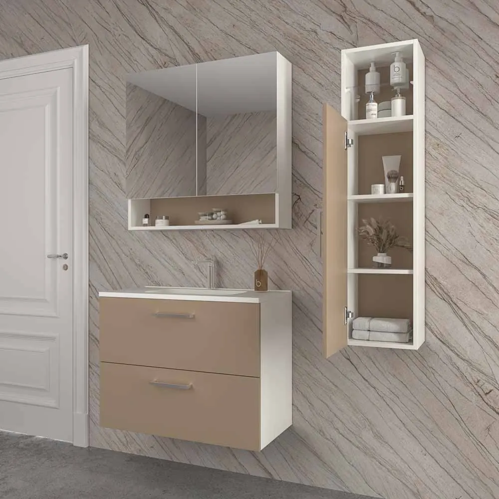 Meuble de salle de bain suspendu NEXO 2 tiroirs profondeur réduite 40 cm laqué mat avec lavabo en porcelaine MOKA – Image 3