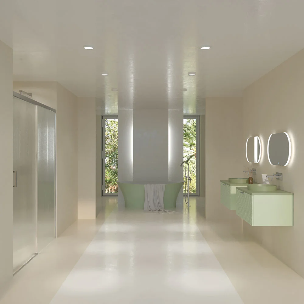 Meuble de salle de bain suspendu HOLE 1 tiroir finition VERDE OPALO avec vasque semi-encastrée à poser SOLID SURFACE VERDE PALIDO – Image 3