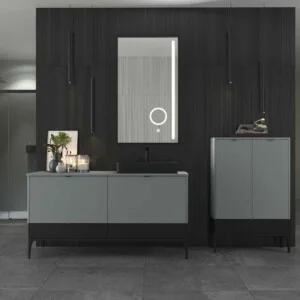 VICENT meuble de salle de bain sur pieds 4 tiroirs plan de travail en Solid Surface avec vasque HORUS