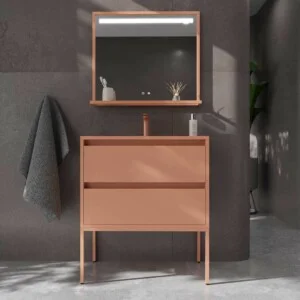 Meuble de salle de bain sur pieds 2 tiroirs SMILE avec lavabo en Solid Surface ROUGE BEIGE