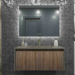 Meuble de salle de bain suspendu BINARIO 1 tiroir CHÊNE FRANÇAIS / finition TOPO