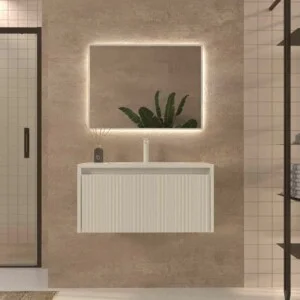 Meuble de salle de bain suspendu BINARIO 1 tiroir finition BLANC