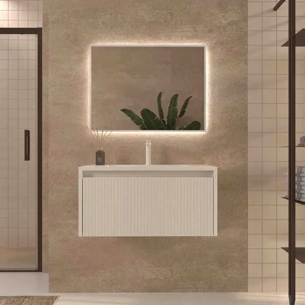 Meuble de salle de bain suspendu BINARIO 1 tiroir finition BLANC