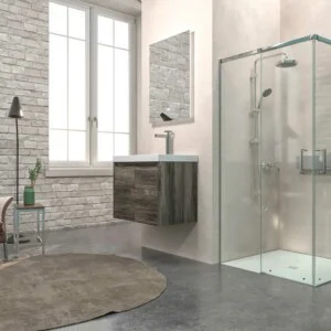 Meuble de salle de bain suspendu 2 portes CARMEN avec vasque en résine finition OLMO WABI